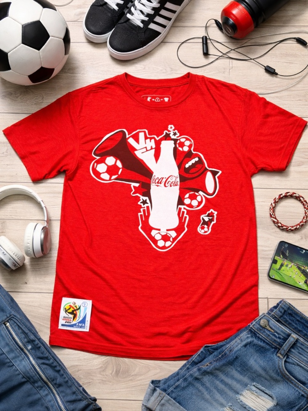 Coca Cola FIFA 2010 World Cup Tee Red Medium Soccer Shirt